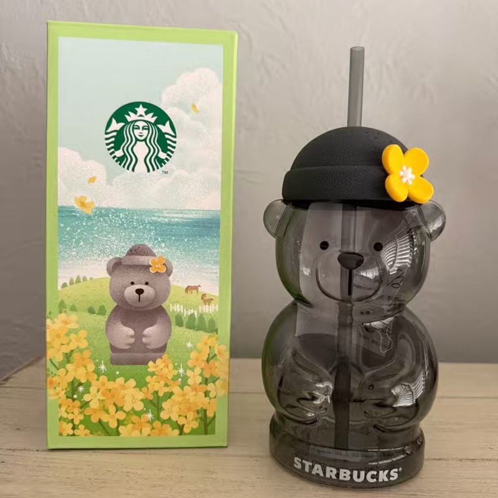Starbucks Black Bear Tumbler with Yellow Flower